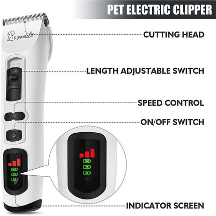 Dog Clipper - Professional 3 Modes Dog And Cat Clipper For Long And Thick Hair, Cordless Rechargeable Electric Clipper.