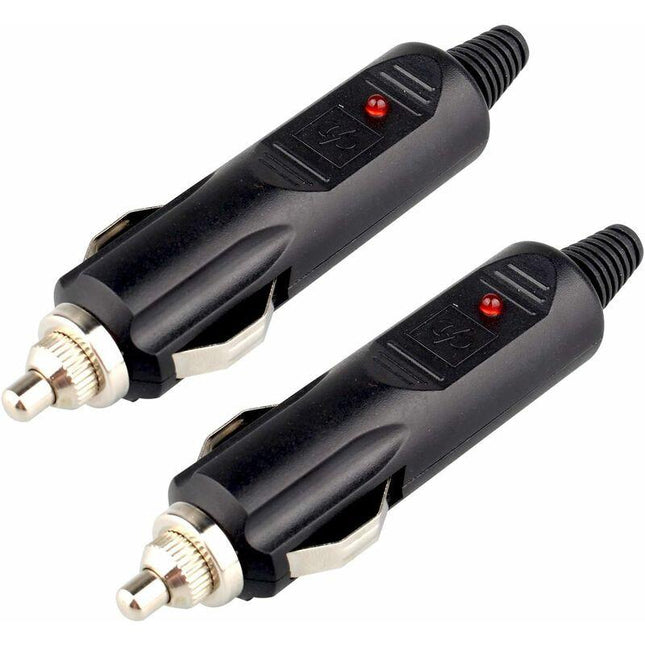 2 Pack Dc 12V Male Cigarette Lighter Socket Power Plug With 10A Red Fuse And LED Power Indicator.
