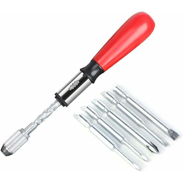 Spiral Screwdriver, Push Pull Ratchet Screwdriver, 6 In 1 Push Pull Ratchet Screwdriver Set Semi-Automatic Press Type.