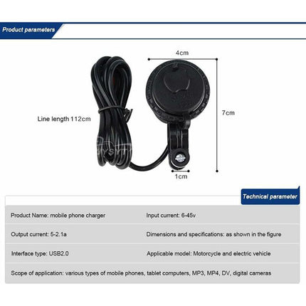 Motorcycle Usb Car Charger, 5V/2.1A Waterproof Motorcycle Usb Charger Socket With On/Off Switch Handlebar Mount Power.