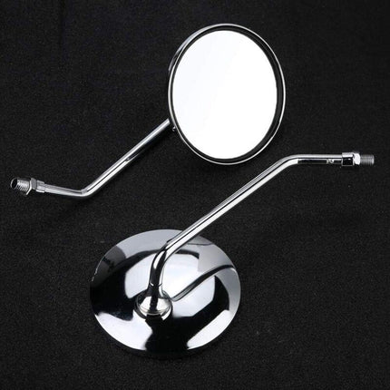 Rearview Mirror - 1 Pair 10Mm ROund Chrome Silver Motorcycle Rearview Mirrors. Left And Right Side Mirror..