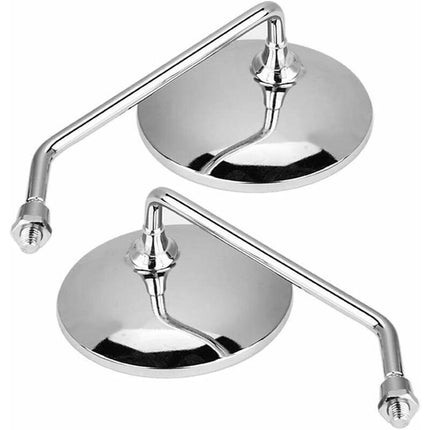 Rearview Mirror - 1 Pair 10Mm ROund Chrome Silver Motorcycle Rearview Mirrors. Left And Right Side Mirror..