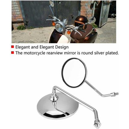 Rearview Mirror - 1 Pair 10Mm ROund Chrome Silver Motorcycle Rearview Mirrors. Left And Right Side Mirror..