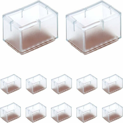 12 pcs Rectangle Silicone Chair Leg Protectors For Chair/Table/Sofa Legs Width 24-30Mm X Length 39-47Mm.