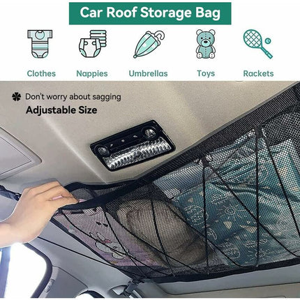 Car Storage Net 90Cmx65Cm, Multifunctional Organizer With Zipper With 2 Car Seat Hooks, Camping Car Storage Net, Car.