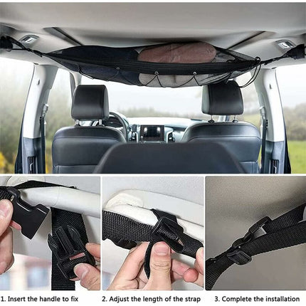 Car Storage Net 90Cmx65Cm, Multifunctional Organizer With Zipper With 2 Car Seat Hooks, Camping Car Storage Net, Car.