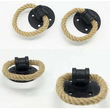 2 pcs Vintage Hemp ROpe Wrought Iron Handle Wooden Door Handles Cabinet Knobs Sliding Door Handle Drawer Pull Ring.