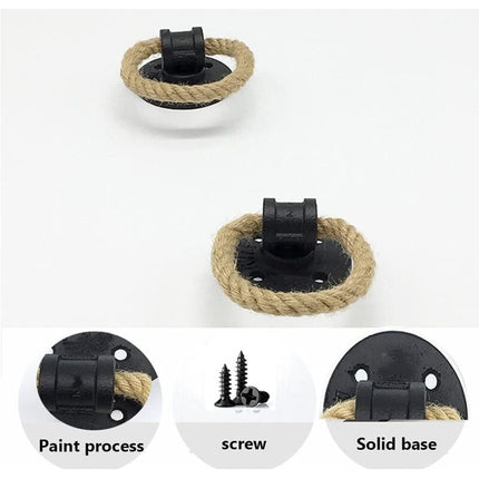 2 pcs Vintage Hemp ROpe Wrought Iron Handle Wooden Door Handles Cabinet Knobs Sliding Door Handle Drawer Pull Ring.