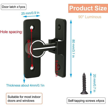 Luminous Sliding Interior Door Lock Latch, 90° Tilt Door Hook Latch, Anti-Theft Hasp Buckle Lock Bolt, For Door, Window.