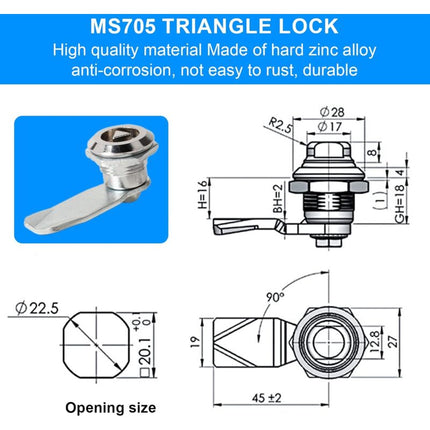 2 Sets Mailbox Lock 20Mm Furniture Lock Socket Lock With Triangle Key Locker Mailbox Security Zinc Alloy Triangle Key.