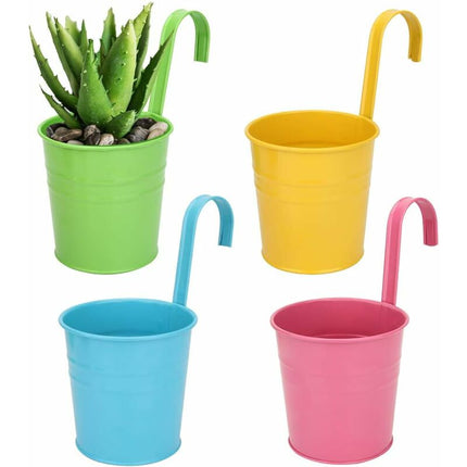 Metal Hanging Flower Pot, Outdoor Flower Pot With Drainage Hole Perfect For Garden, Balcony, Fence, Patio, Decoration 4.