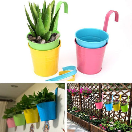 Metal Hanging Flower Pot, Outdoor Flower Pot With Drainage Hole Perfect For Garden, Balcony, Fence, Patio, Decoration 4.
