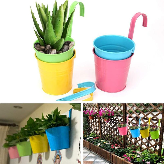 Metal Hanging Flower Pot, Outdoor Flower Pot With Drainage Hole Perfect For Garden, Balcony, Fence, Patio, Decoration 4.