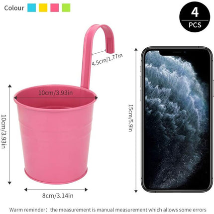 Metal Hanging Flower Pot, Outdoor Flower Pot With Drainage Hole Perfect For Garden, Balcony, Fence, Patio, Decoration 4.
