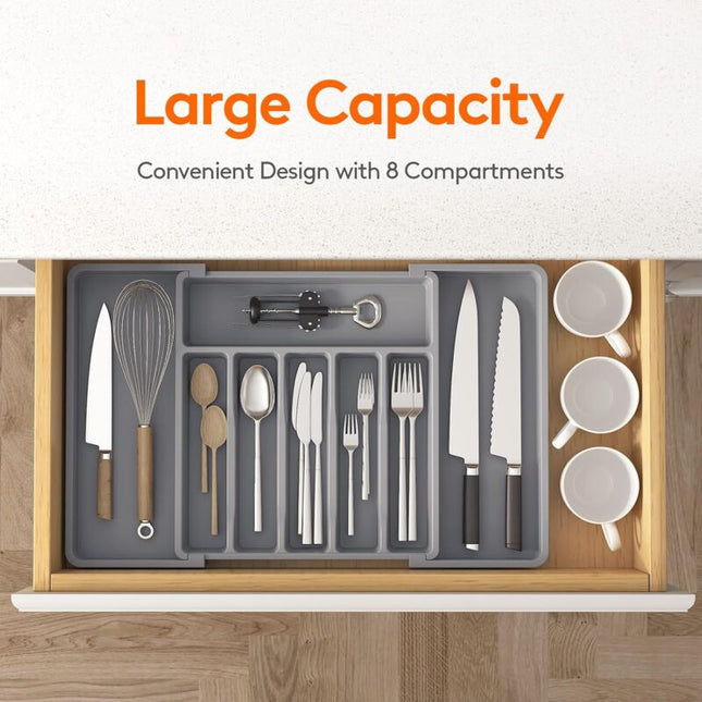 Cutlery Tray, Expandable Utensil Tray For Drawer, Adjustable Drawer Organizer For Kitchen, Compact Plastic Storage For.