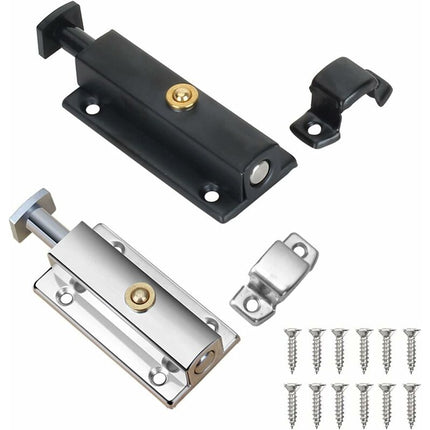 2 pcs Interior Door Lock, Bathroom Door Lock With Spring Knob, Silver, Black Automatic Door Lock 4 Inch/100Mm, For.