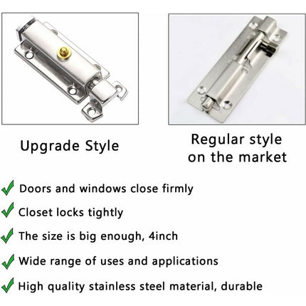 2 pcs Interior Door Lock, Bathroom Door Lock With Spring Knob, Silver, Black Automatic Door Lock 4 Inch/100Mm, For.