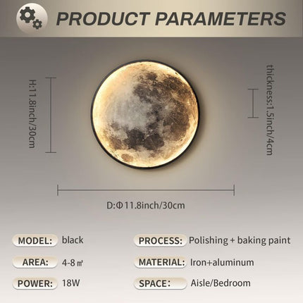 Indoor Wall Light, Modern 15W LED Wall Lamp Circle Design, 6500K Wall Lights Adjustable, Black, For Bedroom, Living.