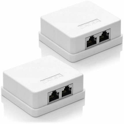 2 X Cat 6A Network Sockets, 2 X Rj45 Ftp Sockets, Shielded 10Gbit Lan Ethernet Wall Mount Cable, White.