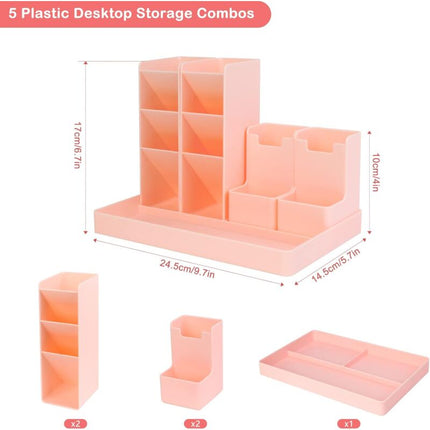 Desk Organizer, 5 Pieces Multifunctional Desk Pen Holder, Plastic Desk Storage Organizer For Kids For Stationery,.