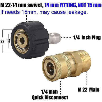 Pressure Washer Adapter Set M22 To 1/4 Inch Quick Connect Kit, M22 14Mm To 1/4 Inch Quick Connect Kit.