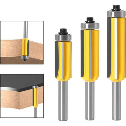 3 pcs ROuter Bit, 4 Flute Shank Copy Cutter With Top Bearing Straight Flush Trim Bit Carbide Woodworking Milling Cutter.