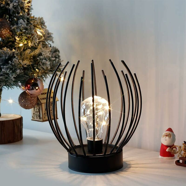 Metal Cage Table Lamp Cordless Battery Operated Lamp With Edison Style LED Bulb Ideal For Weddings, Parties, Patio.