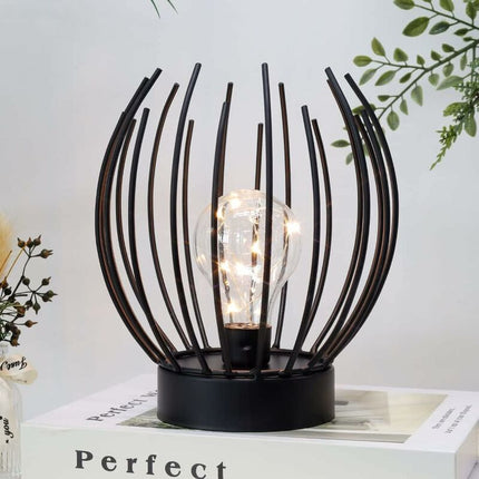Metal Cage Table Lamp Cordless Battery Operated Lamp With Edison Style LED Bulb Ideal For Weddings, Parties, Patio.