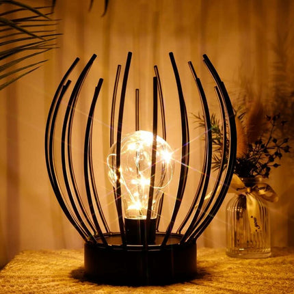 Metal Cage Table Lamp Cordless Battery Operated Lamp With Edison Style LED Bulb Ideal For Weddings, Parties, Patio.