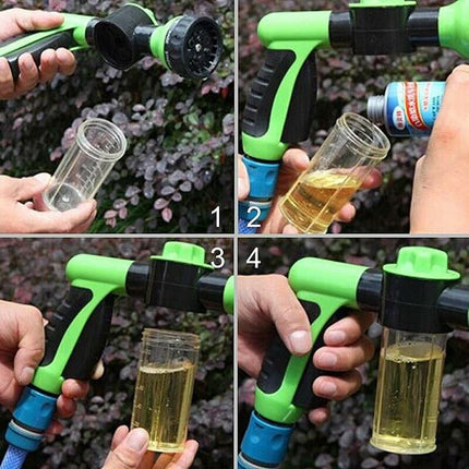 Garden Hose Nozzle With Tank For Soap Or Fertilizer - Jet Wash - Watering Accessory - 8 Watering Modes - Garden Hose.