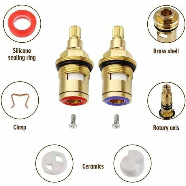 Ceramic Disc Head, Pair Of Universal Replacement Ceramic Faucet Cartridges, 1/2" Quarter Turn 20 Notches X 51Mm.