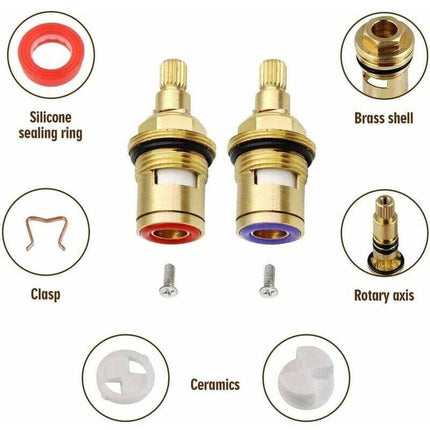 Ceramic Disc Head, Pair Of Universal Replacement Ceramic Faucet Cartridges, 1/2" Quarter Turn 20 Notches X 51Mm.