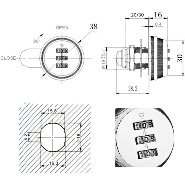 Code Lock Digital Drawer Cabinet Coded Lock Mechanical 3 Digit Combination Code Zinc Alloy For Cabinet Cupboard Drawer.