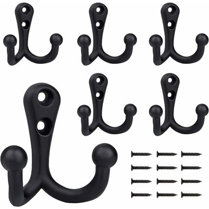6 Pieces Retro Coat Hooks Double Metal Hooks Black Retro Coat Hooks For Coat Rack Bathroom Kitchen.