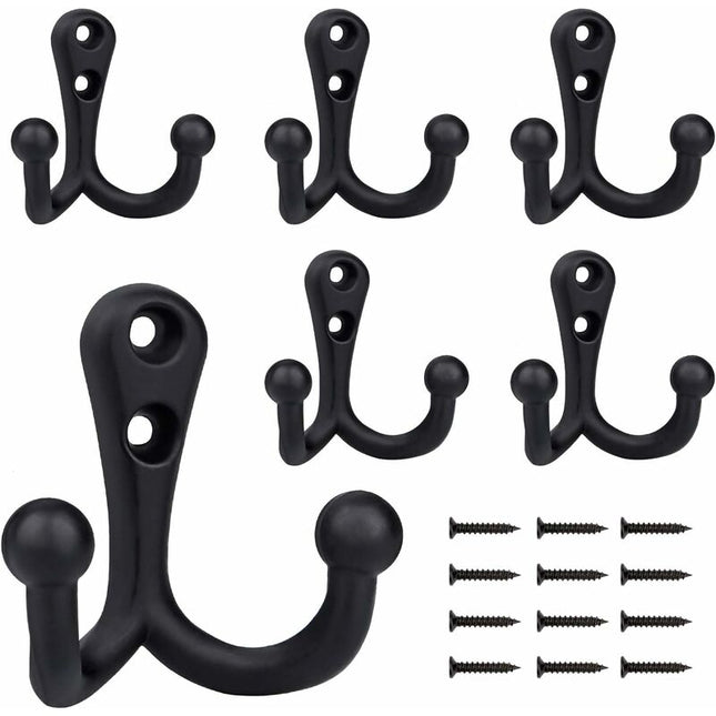 6 Pieces Retro Coat Hooks Double Metal Hooks Black Retro Coat Hooks For Coat Rack Bathroom Kitchen.