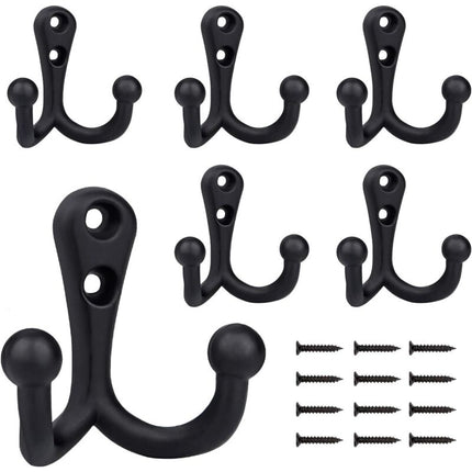 6 Pieces Retro Coat Hooks Double Metal Hooks Black Retro Coat Hooks For Coat Rack Bathroom Kitchen.