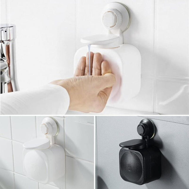 Wall Mounted Refillable Suction Cup Soap Dispenser No Drilling For Bathroom Or Kitchen (White).