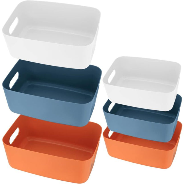 6 Pieces Plastic Storage Basket With Handles, Small Storage Box Organizer For Bathroom, Kitchen, Bedroom, Cosmetics,.