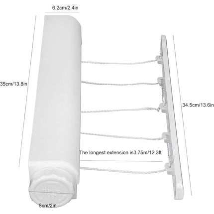 Retractable Clothesline Portable Home Indoor Outdoor Plastic Clothes Drying ROpe Wall Mount Compact Clothes Line.