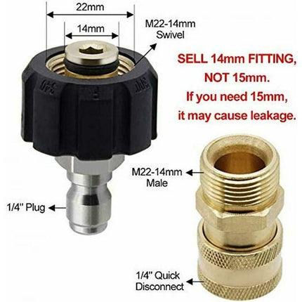 M22-14 Pressure Washer Adapter Set, 3/8 Quick Connect Swivel Adapters, Male High Pressure Water Gun, Garden Hose.