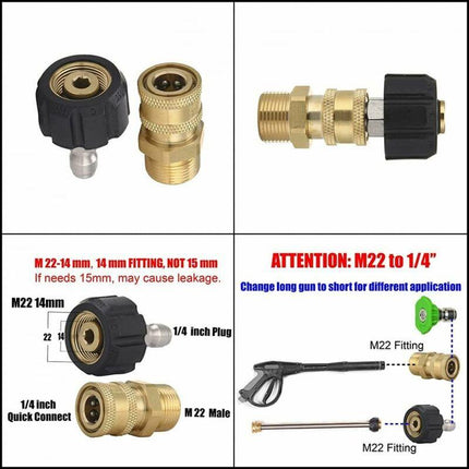 M22-14 Pressure Washer Adapter Set, 3/8 Quick Connect Swivel Adapters, Male High Pressure Water Gun, Garden Hose.
