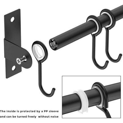 Wall Mounted Stainless Steel Utensil Holder With 8 Sliding Hooks For Kitchen And Bathroom (Black).