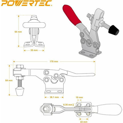 20326 225D Quick Release Horizontal Toggle Clamp - 500 Lb Holding Capacity With Rubber Pressure Tip, 4Pk.