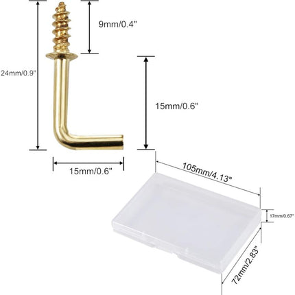 100 pcs 1.5Cm Right Angle Screw Hooks Square Screw Hooks L Shaped Screw Hooks Fixing Accessories With Storage Box For.