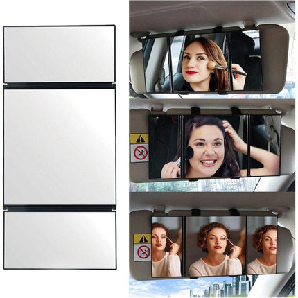 Car Vanity Mirror Universal Sun Visor Mirror Tri-Fold Design Folding Vanity Mirror Cosmetic Makeup Mirror Auto Supplies.