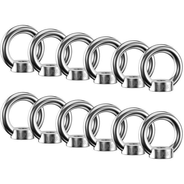 12 pcs Ring Nut, 304 Stainless Steel Ring Nuts, M8 Eye Nut, Eye Nuts, Lifting Rings, Eye Bolt For Lifting Accessories.