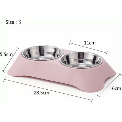 Double Dog Bowl, Non-Slip Stainless Steel Double Bowl With Spill Proof For Small Dogs And Cats (S, Pink).