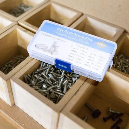 200 pcs Stainless Steel Grub Screws, M3 M4 M5 M6 M8 Machine Screws, Assortment Kit Fasteners Grub Screws.