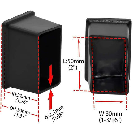 8 Pack Rectangular Non-Marking Pvc Chair Leg Caps 30Mm X 50Mm (1-3/16" X 2").
