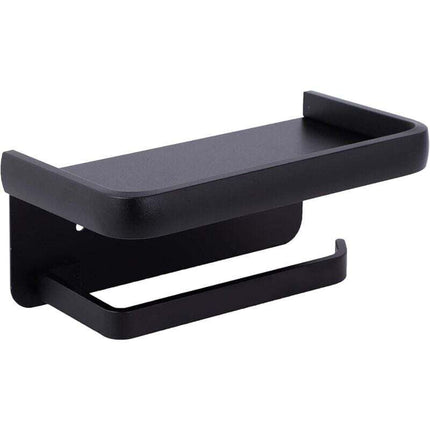 Wall Mounted Toilet Paper Holder Aluminum ROll Holder Toilet Paper Holder With Storage Shelf Black.